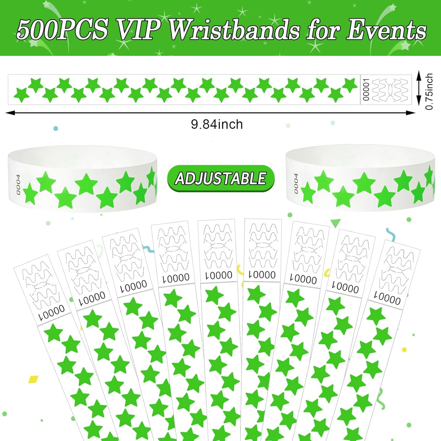 500 Pcs Stars Paper Wrist Bands for Events Waterproof Wristbands Lightweight Festival Identification Bracelets Neon Adhesive Event Arm Bands for Party（Red）