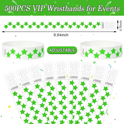 500 Pcs Stars Paper Wrist Bands for Events Waterproof Wristbands Lightweight Festival Identification Bracelets Neon Adhesive Event Arm Bands for Party（Red）