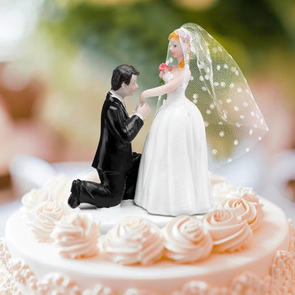 Remerry 4.5" Wedding Bride and Groom Cake Topper Vintage Elegant Wedding Cake Topper Couple Figurine Novios Para Pastel for Engagement Romantic Funny Couple Statue Anniversary(Romantic Era,White)
