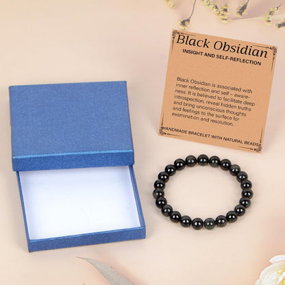 LPBeads Handmade Natural Gemstone Stretch Elastic Bracelet Healing Crystal Round Stone Beads Jewelry Gifts for Women Men