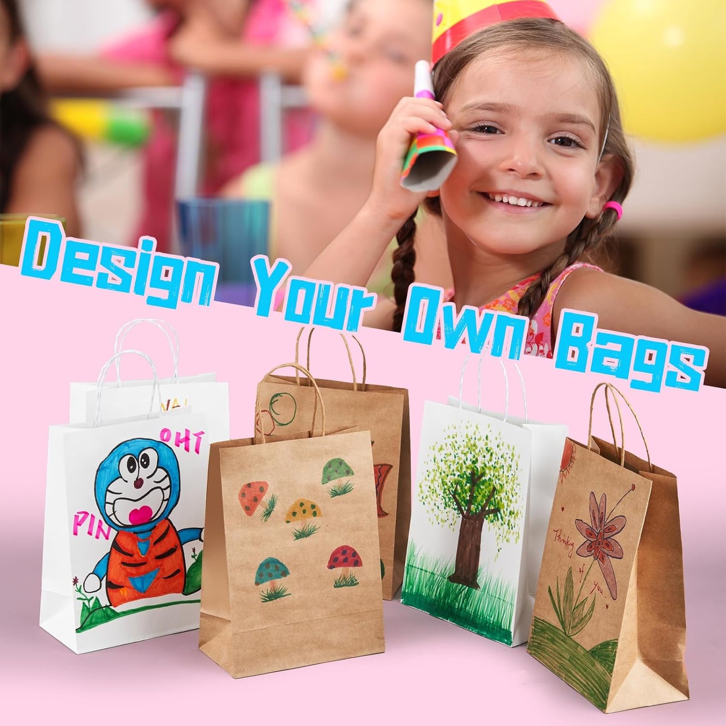 YEEHAW 24 Pack Small Gift Bags 5.8"×3.2"×8.25" Kraft Paper Bags with Handles, Party Favor Bags Bulk for Kids Birthday, Baby Shower, Crafts, Wedding, Party (6 Colors)