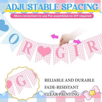 Hahafelt 1 Pcs Blue Gingham Welcome Baby Boy Banner for Baby Shower Party Decorations Pre Strung Gender Reveal Paper Banner for Table, Wall, Mantel Display Party Decor Supplies