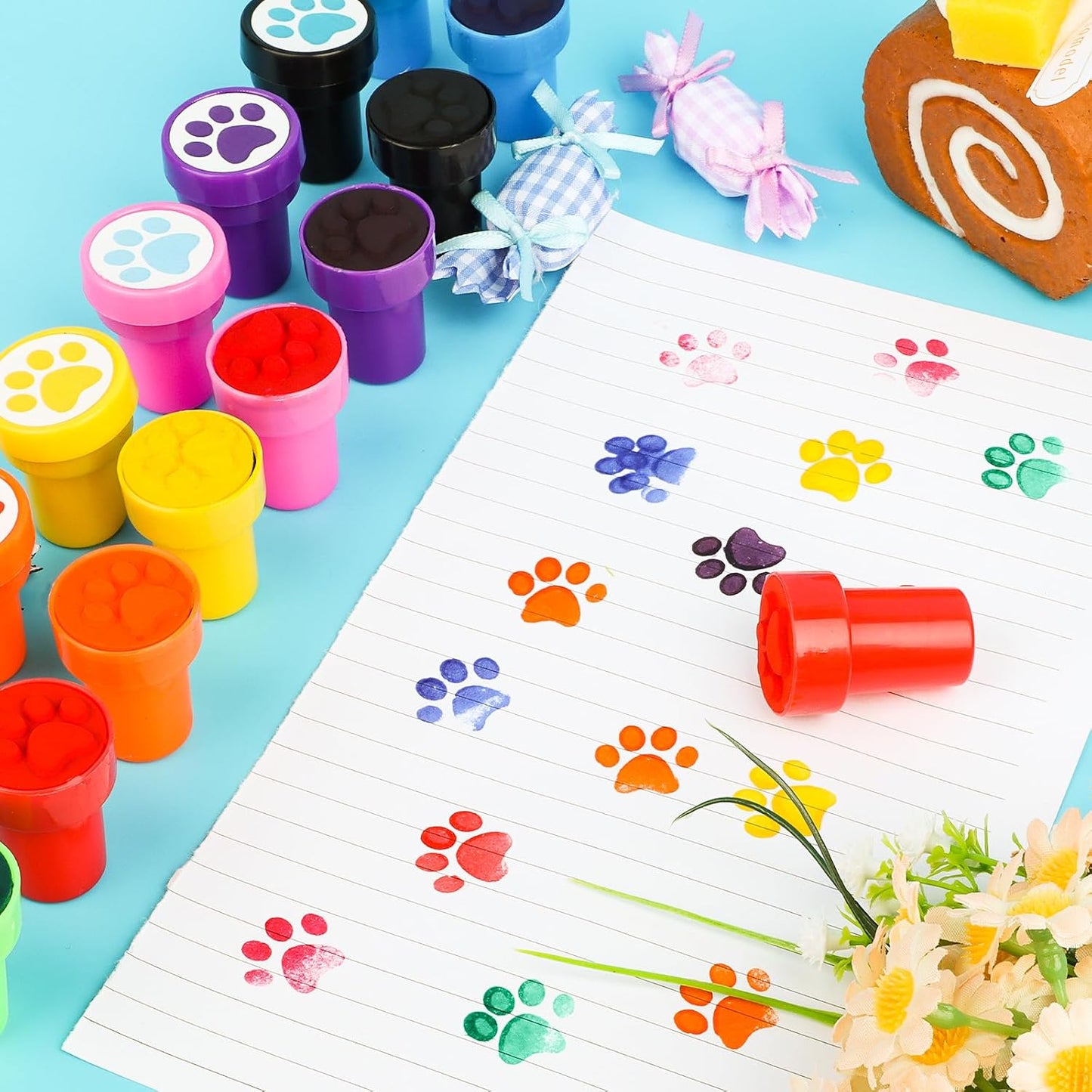 24 PCS Camp Party Favors Camping Adventure Mini Stamps Colorful Self Inking Stamps Camping Themed Party Favors for Boys Girls Student School Classroom Rewards Carnival Prizes Supplies