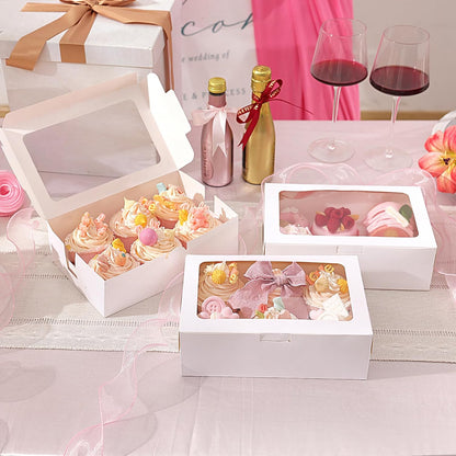 TOMNK 20pcs Cupcake Boxes, Cupcake Boxes 12 Count, 13x10x3.5 Inch White Containers Bakery Holders with Windows and Inserts to Fit Muffins, Cookies