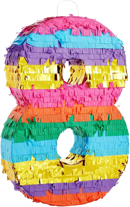 BLUE PANDA Rainbow Number 6 Pinata - Sturdy Corrugated Build & Easy Hang for Fiesta Party - Candy Filled 6th Birthday Party Surprise - Vibrant Tie-Dye Items for Kids - Small (16.5x11x3 In), Blue/White