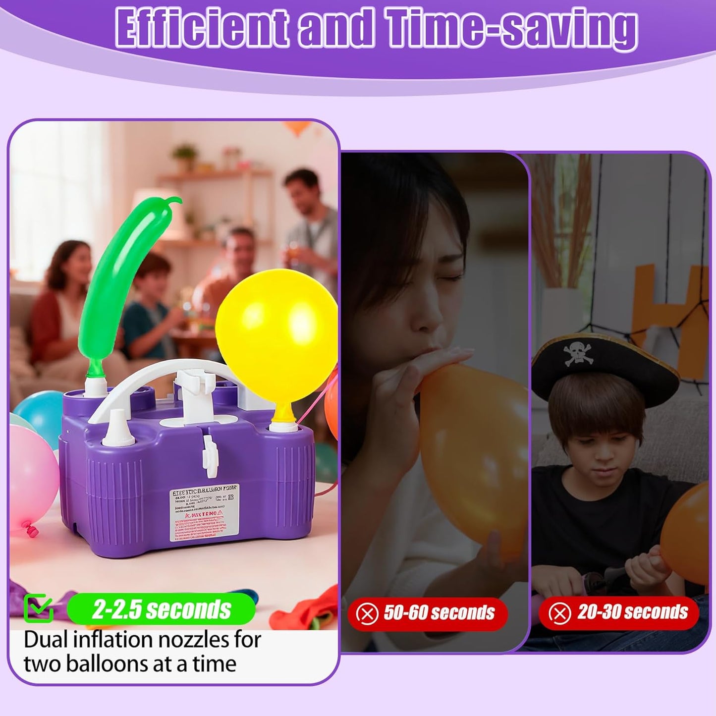 PCFING Balloon Pump Electric, 4-in-1 Air Pump Inflator Blower Machine for All Balloons & Inflation, Triple Inflating Ports for Latex 260q Foil Balloons, Air Mattress, Airbeds, Basketball, Soccer