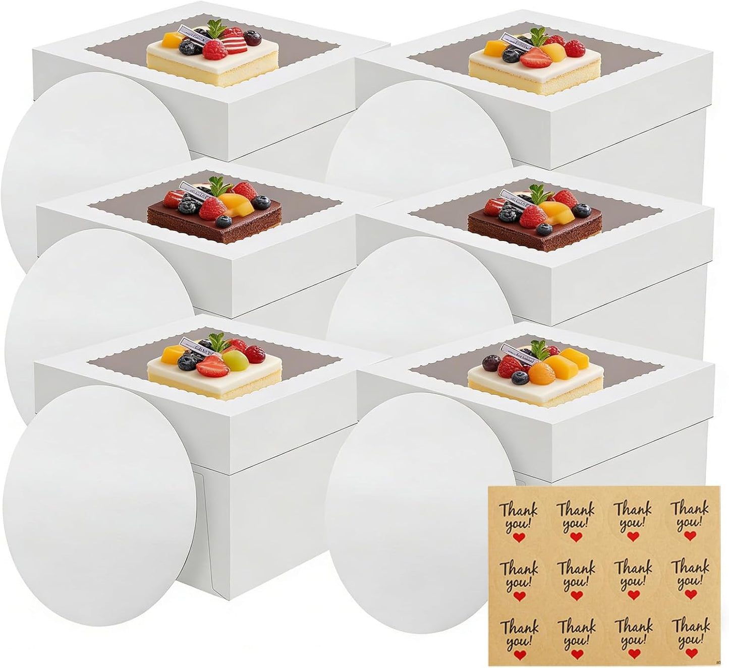 2 Pack Cake Boxes, 12x12x8 Inches Tall Cake Box with Cake Boards, White Bakery Boxes with Large Window, Disposable Cakes Transport Containers with Lids, for Cookies, Pies, Wedding, Birthday