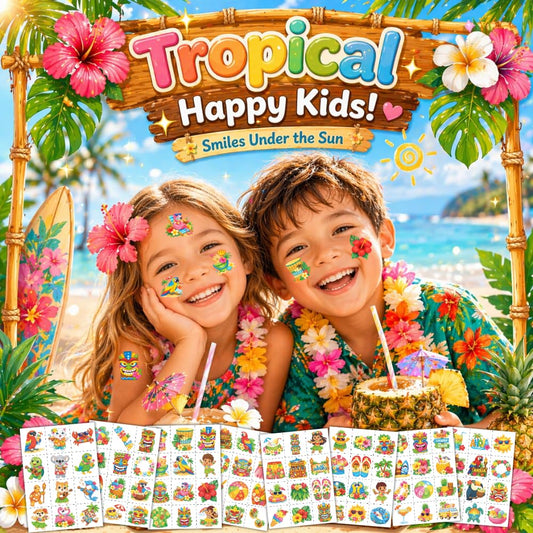 96PCS Tropical Flower Hawaiian Temporary Tattoos Pre-Cut - Hibiscus Plumeria Stickers Beach Summer Hawaiian Birthday Party Decorations, Supplies & Favors - School Gifts Rewards Prizes for Girls Women