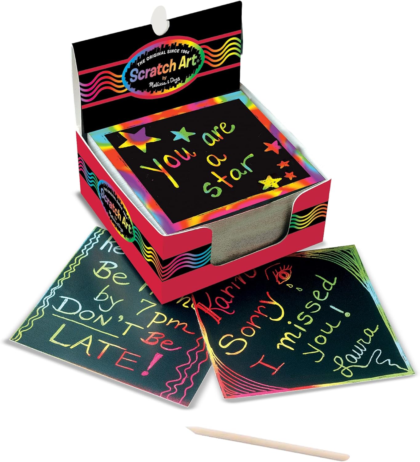 Melissa & Doug Scratch Art® Box of 125 Friendship-Themed Shaped Notes in Desktop Dispenser (Approx. 3.5” x 3.5” Each Note)