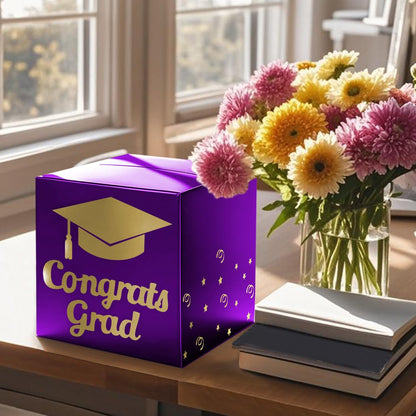 Graduation Card Box Holder, Congrats Grad Foldable Cardboard Decorations Box for Graduation Party Decoration and Grad Parties (Black)