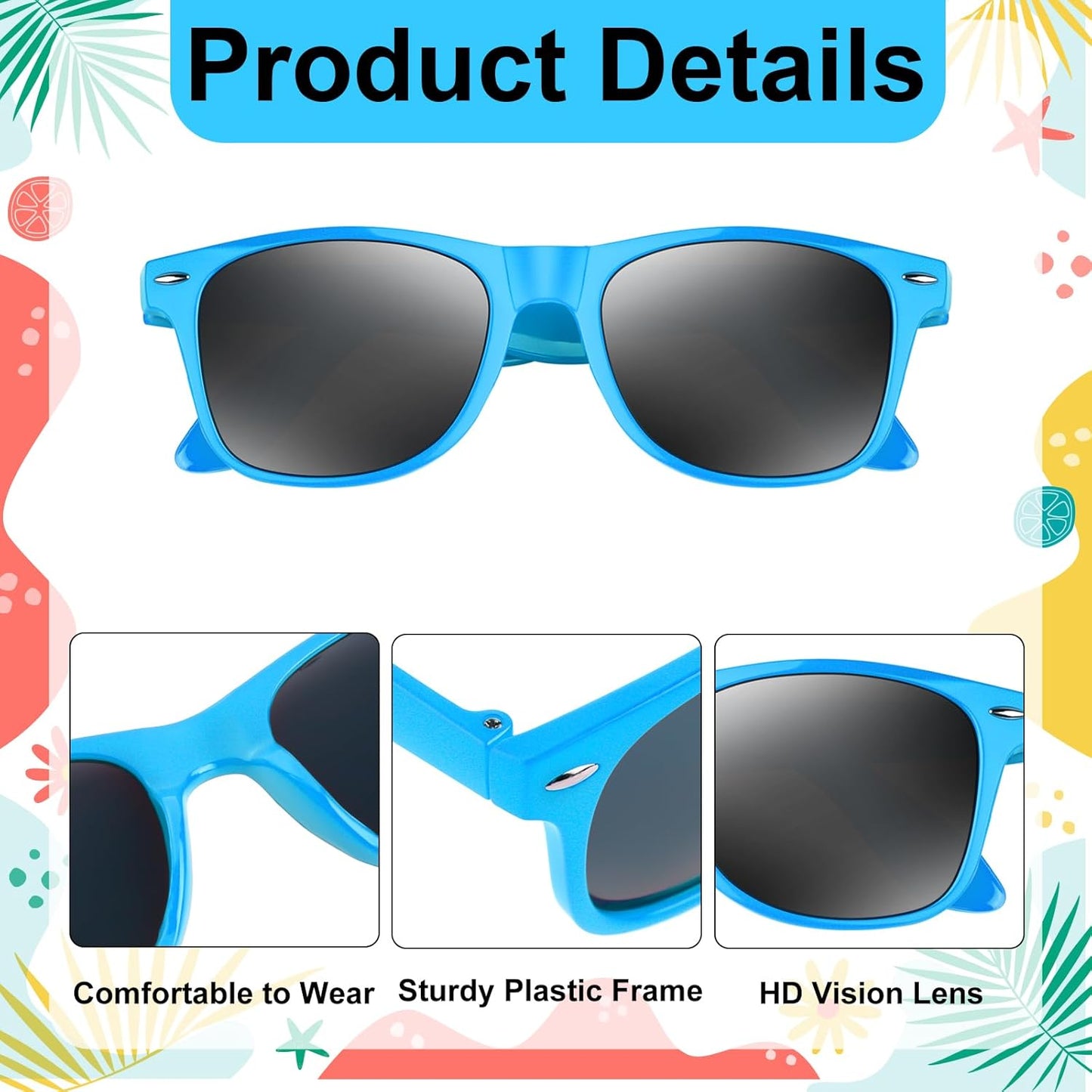 NEBURORA 6 Pack Black Sunglasses Bulk Retro Black Shades Party Sunglasses for Adult Men Women Summer Beach Party Accessories