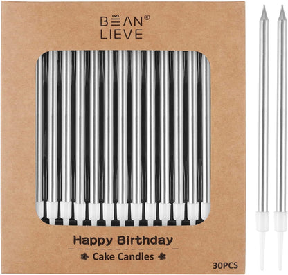 BEAN LIEVE 30-Count Champagne Gold Long Thin Metallic Birthday Candles, Cake Candles, Birthday Parties, Wedding Decorations, Party Candles, Cake Decorations
