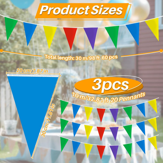 MAQIHAN 52.5 Feet Colorful Pennant Banner Flags - Multicolor Triangle Bunting Flags Triangle Pennant Flag Carnival Decorations Supplies for Carnival Birthday Party Opening Christmas Classroom Decor