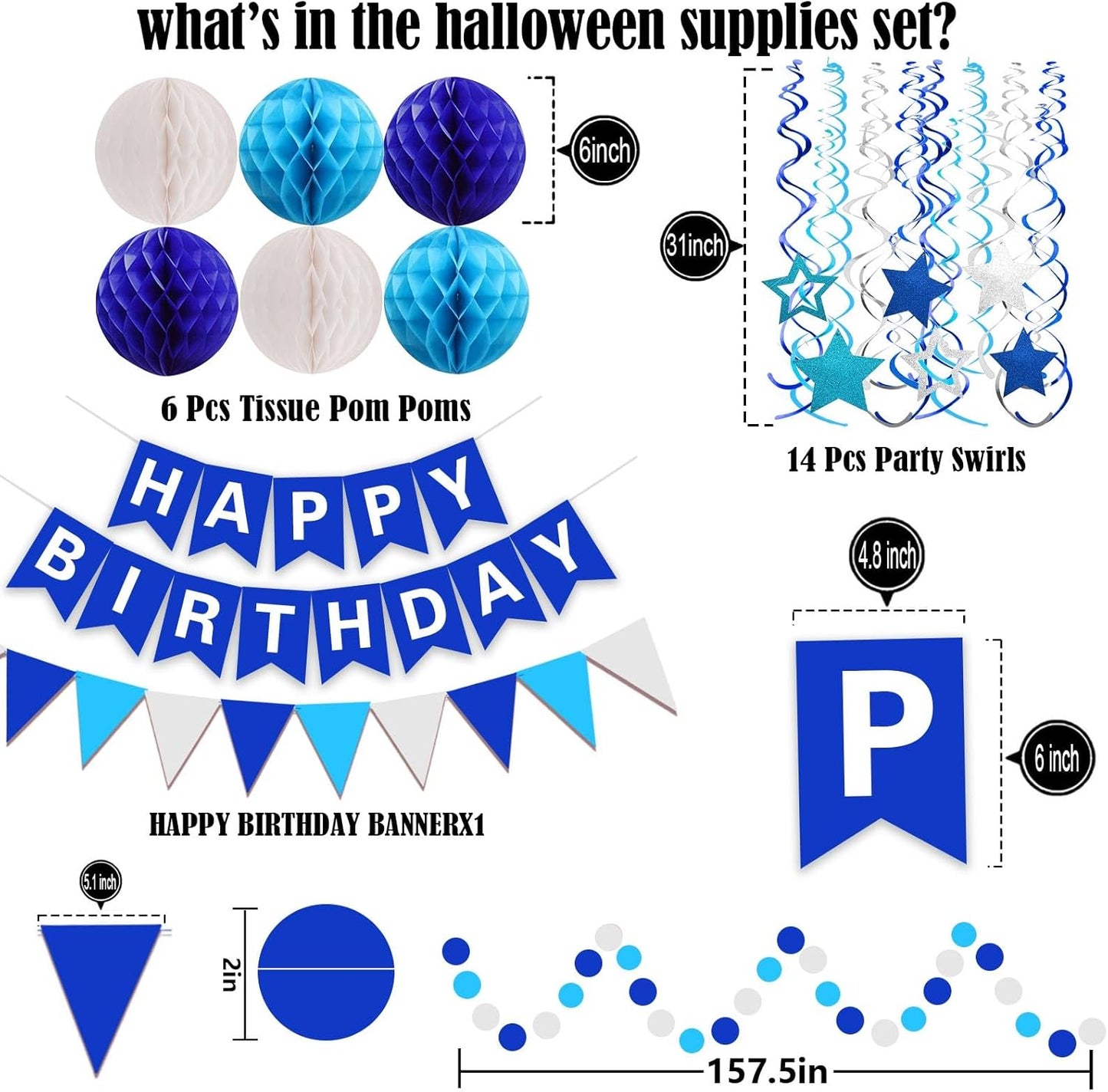 Fecedy Happy Birthday Banner With Colorful Paper Flag Bunting Paper Circle Confetti Garland Swirl Streamers Honeycomb ball for Birthday Party Decorations