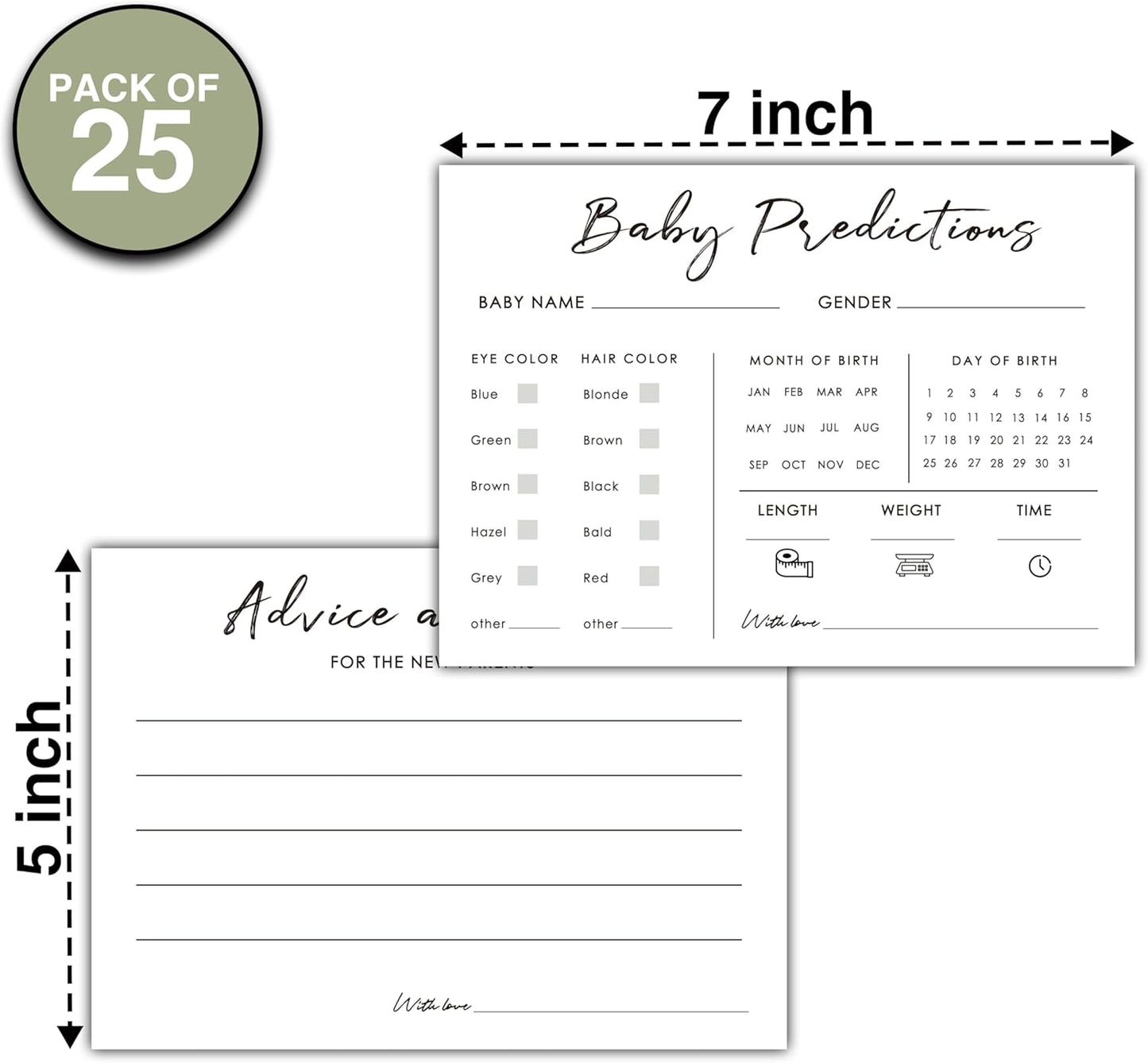 Baby Predictions and Advice Cards, 5" x 7" Pink Baby Shower Predictions Cards, Daily Party Games & Activities Favors for Newparents - G08