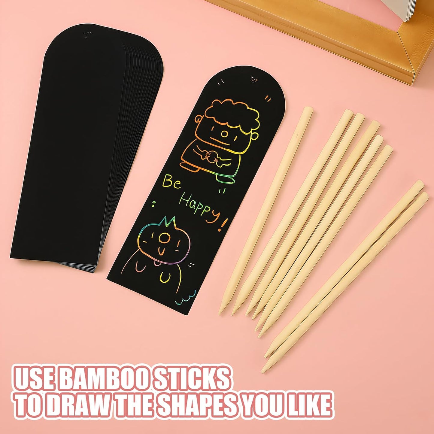 48 Set Bookmark Making Kit,4 Styles Magic Rainbow Bookmarks Craft Kit with Ribbon and Bamboo Pen,Scratch Paper Art Sets for Party Bag Fillers