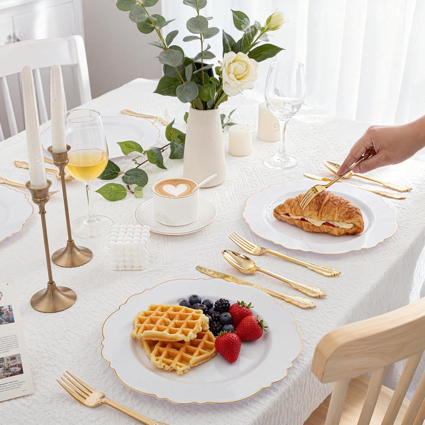 WDF300 Pieces Gold Plastic Silverware - Heavy Duty Disposable Cutlery Set Plastic Gold Silverware Set Includes 100 Forks, 100 Spoons, 100 Knives for Party Baby Shower Wedding Spring