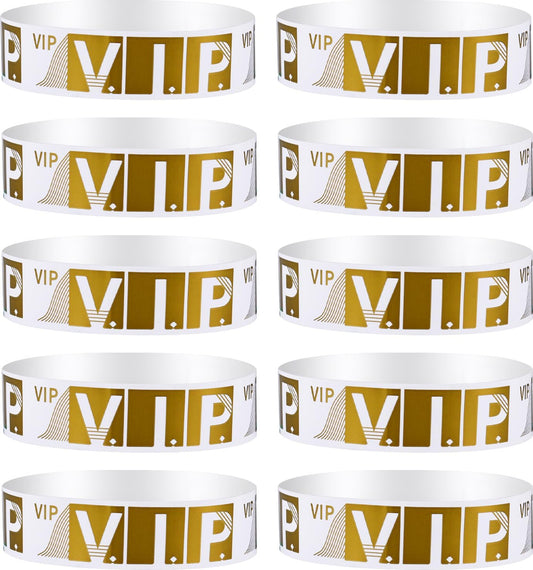 Sibba 200 Count Wrist Bands Wristband Badges Waterproof Paper Bracelets Coloreds Admission Festivals Party Events Arm Hand Labels Indexes Stamps Strap Office School Supplies(Golden/Silver)
