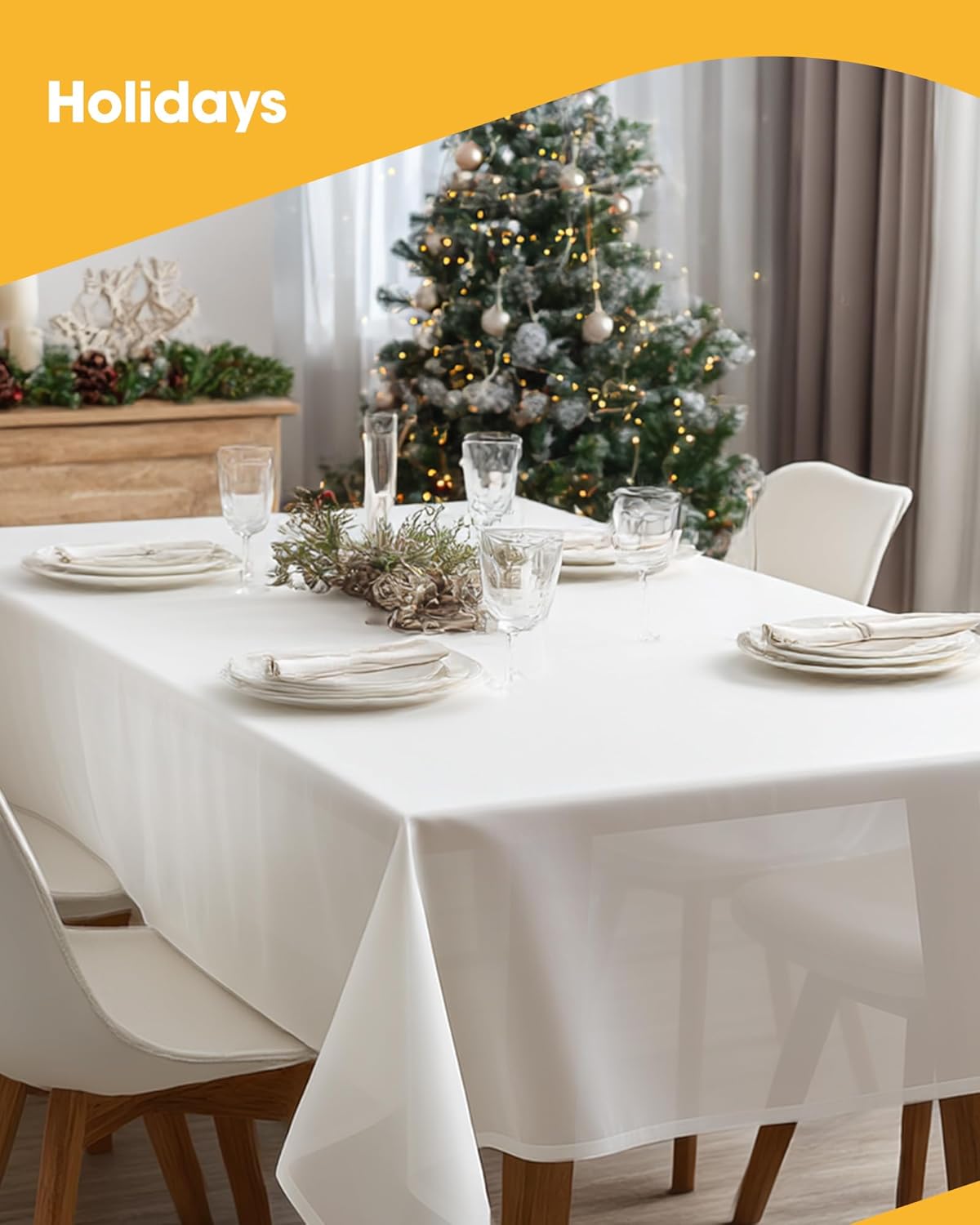 Niuara White Plastic Table Cloth - 4 Pack 54" × 108" Rectangle Disposable Tablecloths for 6FT Tables, Table Cover for Party, Holiday & Gathering Use