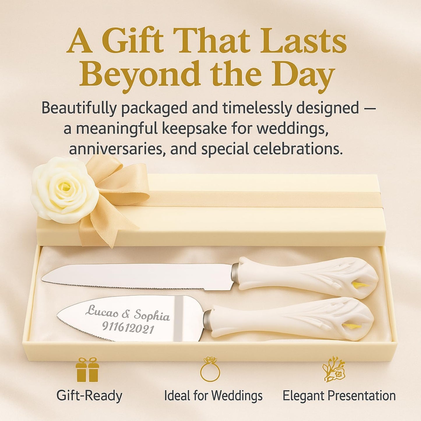 GIFTS INFINITY Personalized Wedding Cake Knife and Server Set with Engraving – Cake Cutting Utensil Set, Keepsake Gift for Wedding, Anniversary, Reception, Birthday & Other Occasions (CH-101WB)