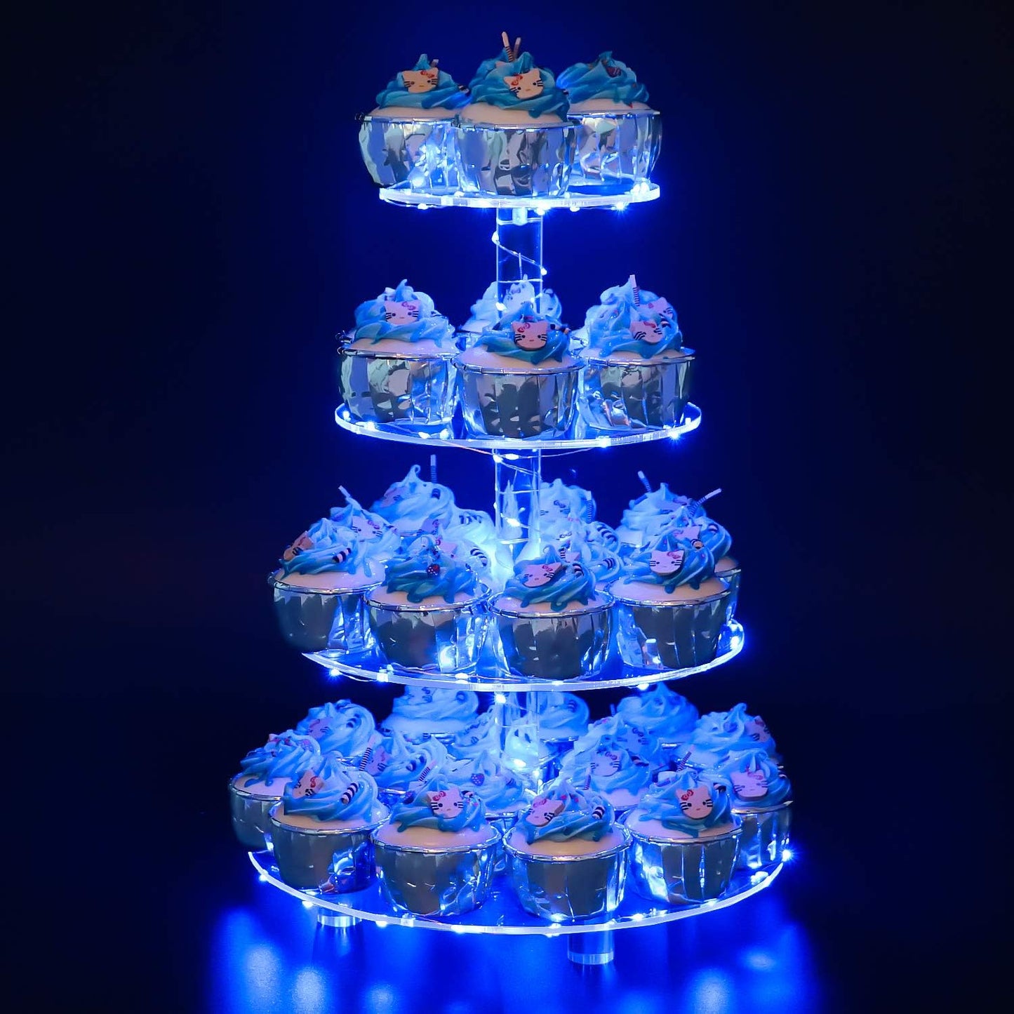 YestBuy Cupcake Stand with Yellow Led Lights, 4 Tier Cupcake Stand for 50 Cupcakes, Acrylic Cupcake Tower Stand, Clear Tiered Cupcake Holder for Birthday Cady Bar Décor Weddings, Parties Events