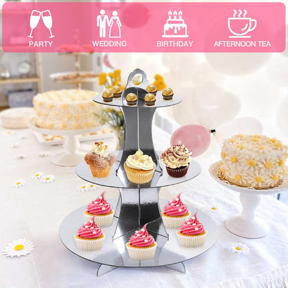 Soleebee 3-Tier Round Cupcake Stand, Cardboard Cupcake Tower, Dessert Cup Cake Stand Tower for Birthday Wedding Party Decoration, Cupcake Tier Stand 1 Set (Hot Pink)