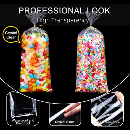 Clear Candy Bags 100pcs 6X10 Cellophane Treat Bag Party Favor Goodie Cake Pop Gift Apple Cello for Gift Baskets Bakery Cookie with Ties
