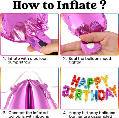 Happy Birthday Balloons Banner, Foil Balloon Personalized Name Letters Balloons Sign Birthday Party Decorations for Women Men Boys Girls Cream