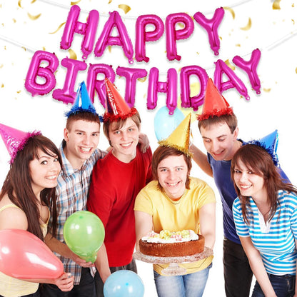 PIGETALE Happy Birthday Banner, 16 Inch Mylar Foil Letters Sign Bunting Happy Birthday Balloon Letters Balloons Reusable Ecofriendly Material for Girls Boys Kids Women Men (Hot Pink)