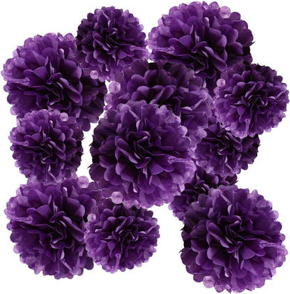 Black and White Tissue Paper Pom Poms Hanging Tissue Flowers Poms Decorations Pack of 12 for Wedding, Birthday,Party Backdrop Decor ect. (12", 10",Tissue Paper Flowers)