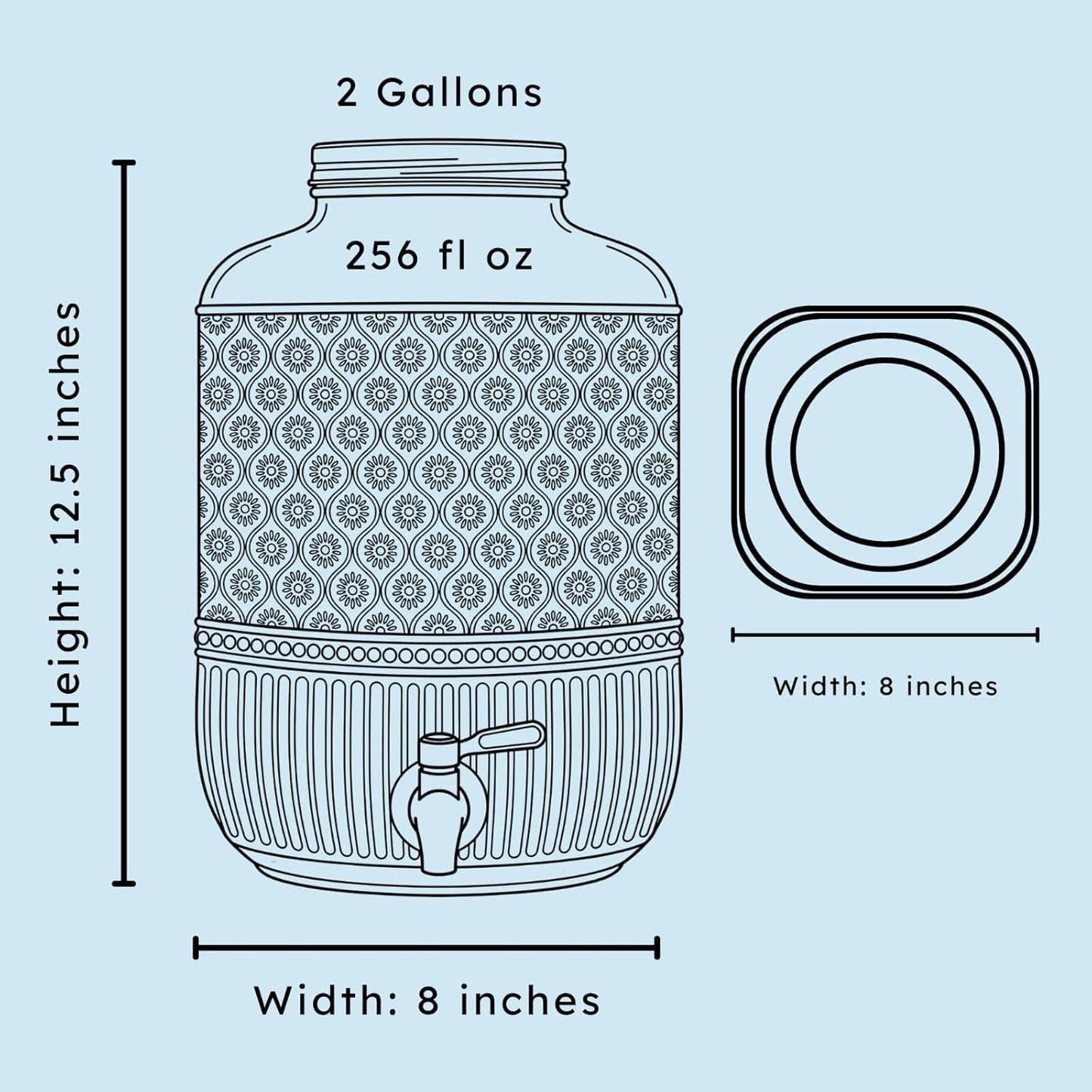 Godinger Drink Dispenser 2 Gallon, Large Glass Water Dispenser - (256oz) Blush