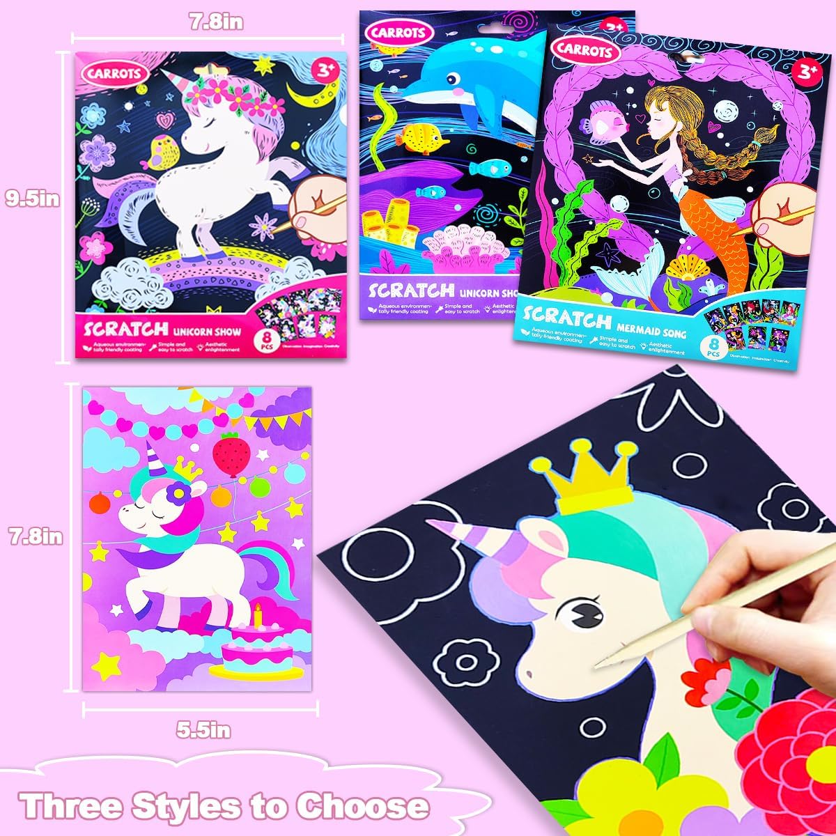 BAOXUE Scratch Art for Kids, Mermaids Black Rainbow Scratch Paper Set-Arts And Crafts & Supplies, DIY Activity & Party Games, Mermaid Toys Gifts for Toddlers, Girls