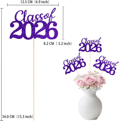 Gold Class of 2026 Double-sided Graduation Table Centerpieces, 12 Pcs Grad Party Decorations with Sticks, Graduation 2026 Party Supplies for Table Decor