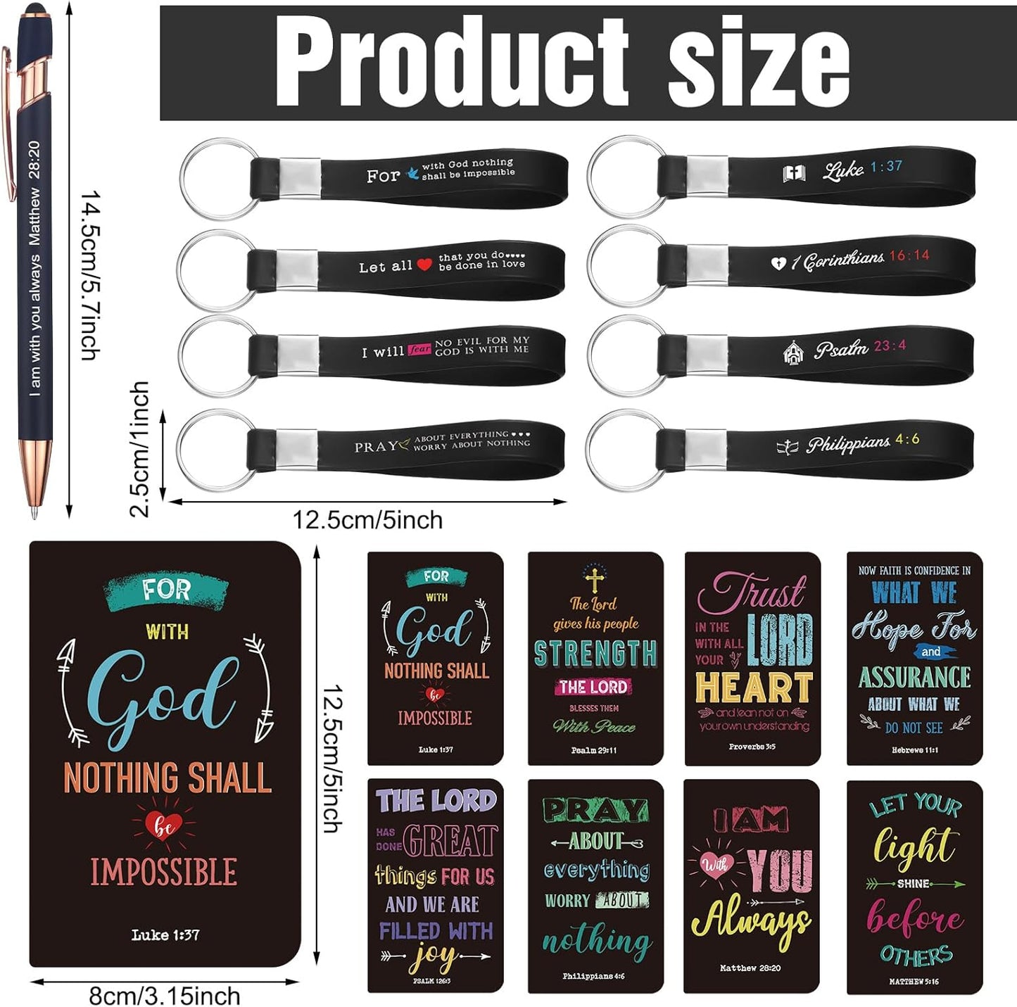 PerKoop 48 Pcs Inspirational Gifts Bulk Motivational Notepads Ballpoint Pens Keychains Set Modern Farmhouse Journal Notebooks Christian Gifts for Teachers School Office Party Favor Supplies