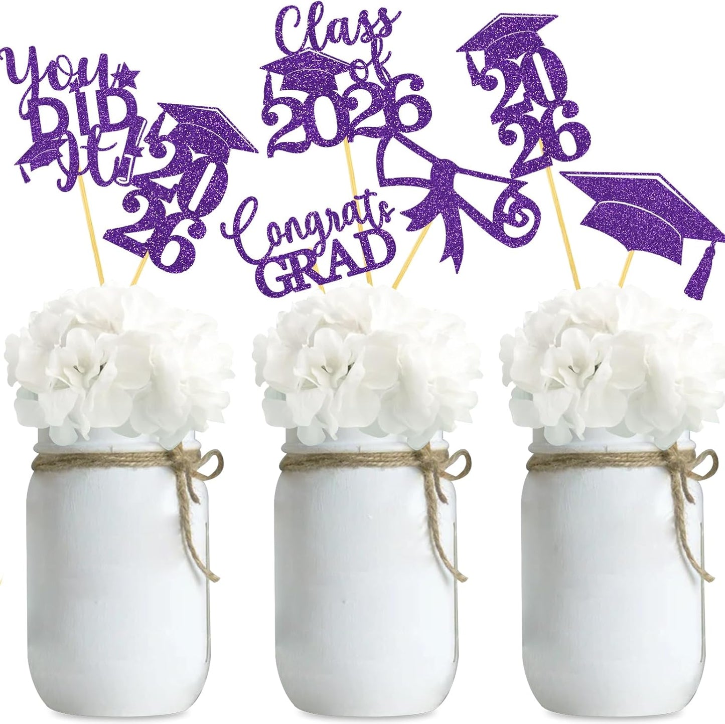 Graduation Centerpiece Sticks 24PCS Glitter Grad Picks Party Table Decor Senior High School College Sign Gold