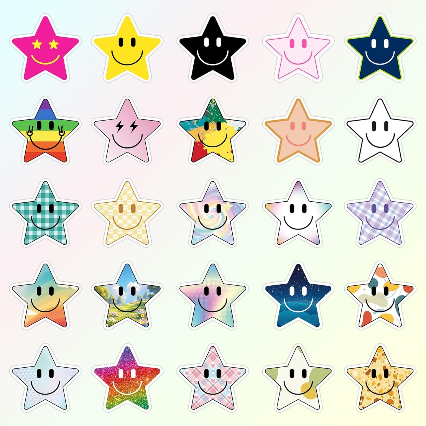 50PCS Smiling Stickers, Cute Water Bottle Stickers for Kids, for Teaching Rewards, Notebooks, Stationery, Luggage, Cartoon PVC Happy Stickers