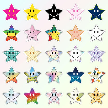 50PCS Smiling Stickers, Cute Water Bottle Stickers for Kids, for Teaching Rewards, Notebooks, Stationery, Luggage, Cartoon PVC Happy Stickers
