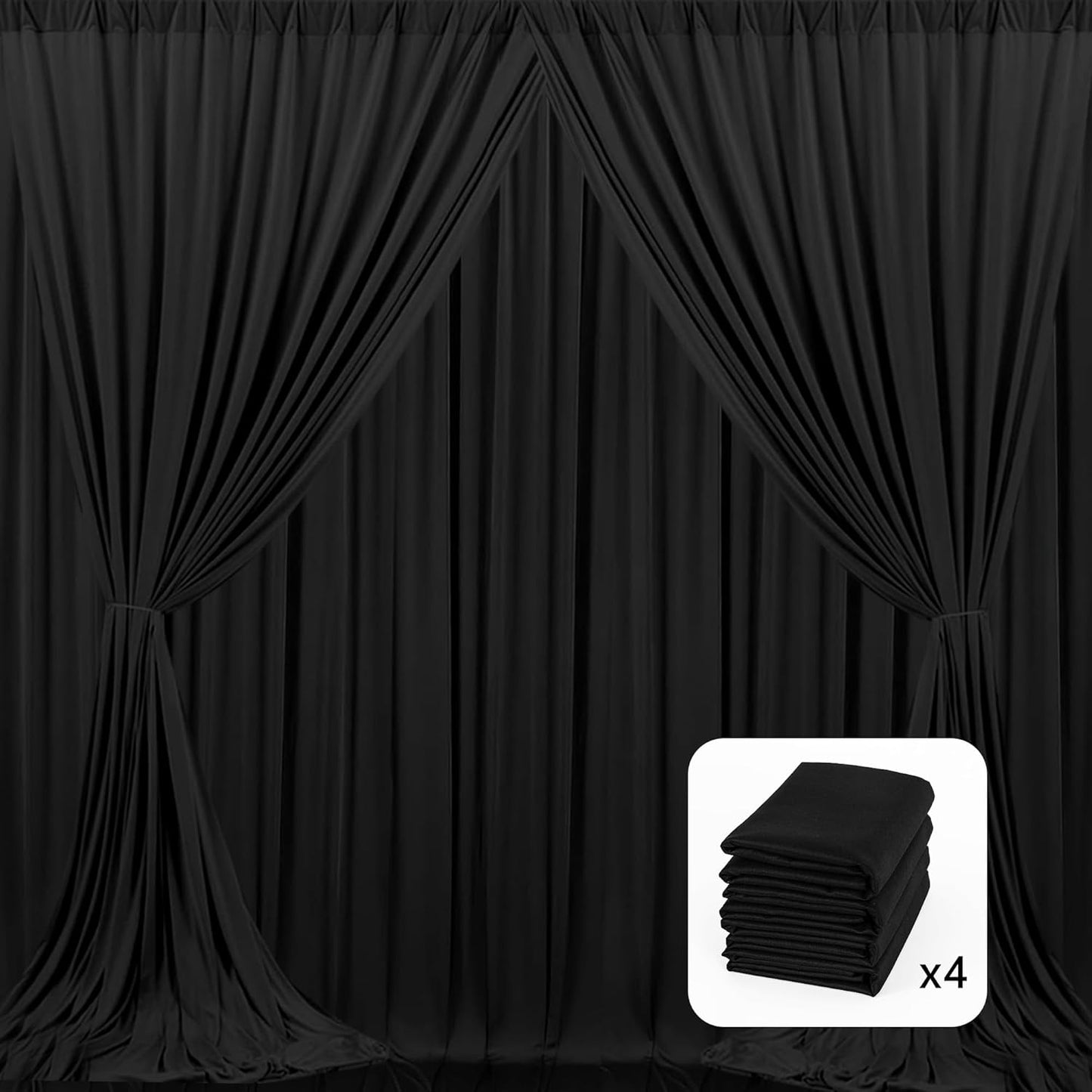 MEETSKY Black Backdrop Curtains for Parties - 10ft x 8ft Party Photo Background Curtain Rod Pocket Fabric Drapes Panels for Boys Birthday Holiday Home Halloween Decoration, 5ft x 8ft, 2 Panels