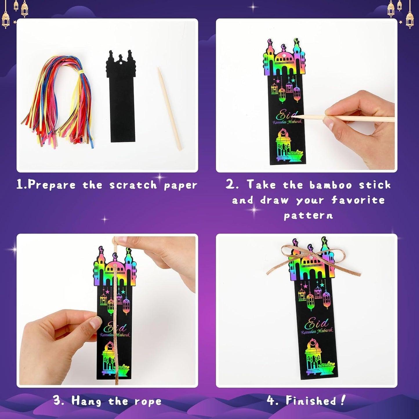 JUNEBRUSHS 30Pcs Ocean Crafts, Rainbow Magic Ocean Animals Scratch Bookmarks Under The Sea Party Favors Games for Activities Summer Arts and Crafts