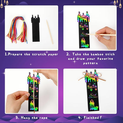 JUNEBRUSHS 30Pcs Ocean Crafts, Rainbow Magic Ocean Animals Scratch Bookmarks Under The Sea Party Favors Games for Activities Summer Arts and Crafts