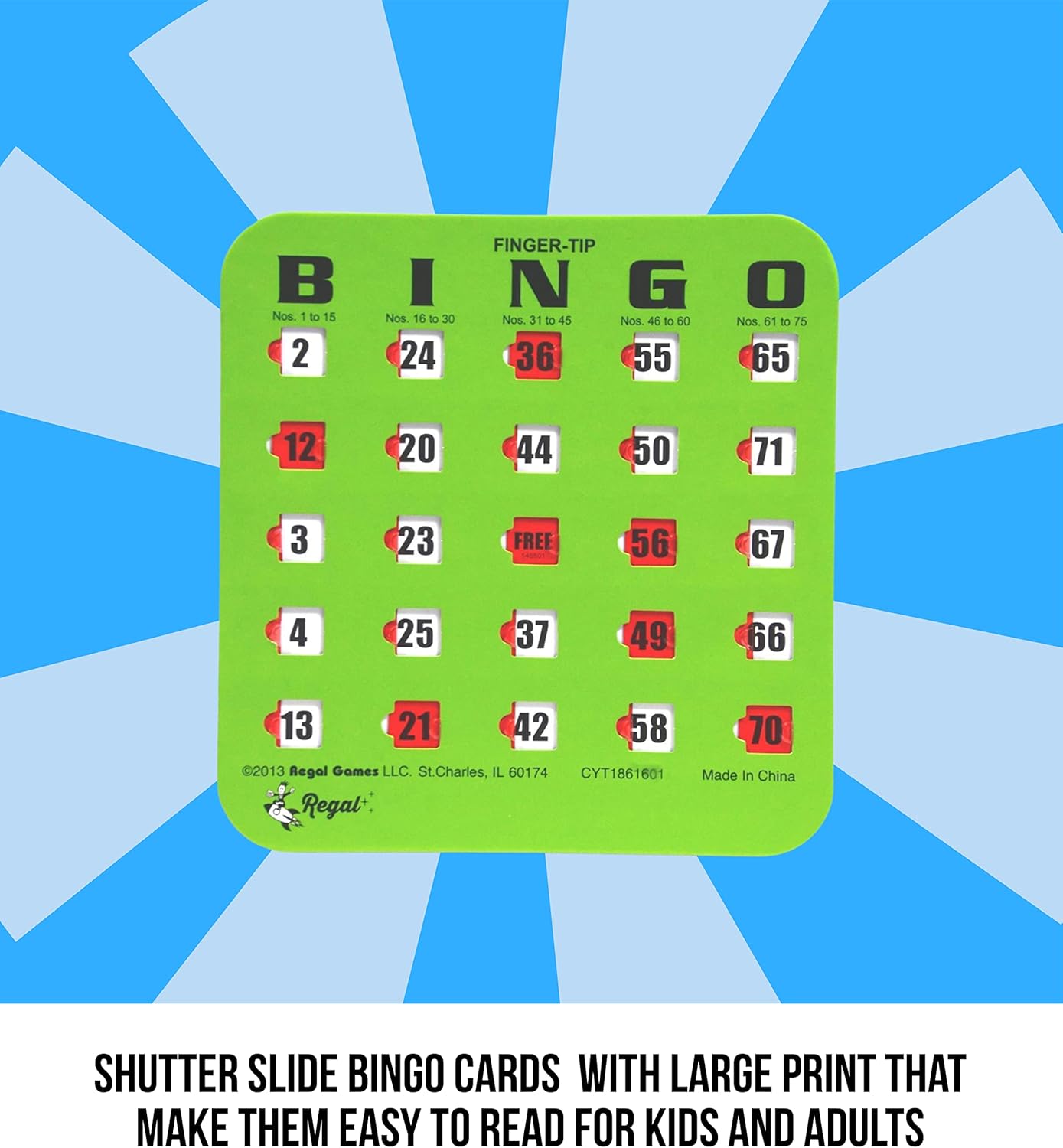 Regal Bingo Bulk Bingo Cards with Sliding Windows - Reusable Large Print Bingo Game Cards for Adults Large Group - 10 Pack, Green