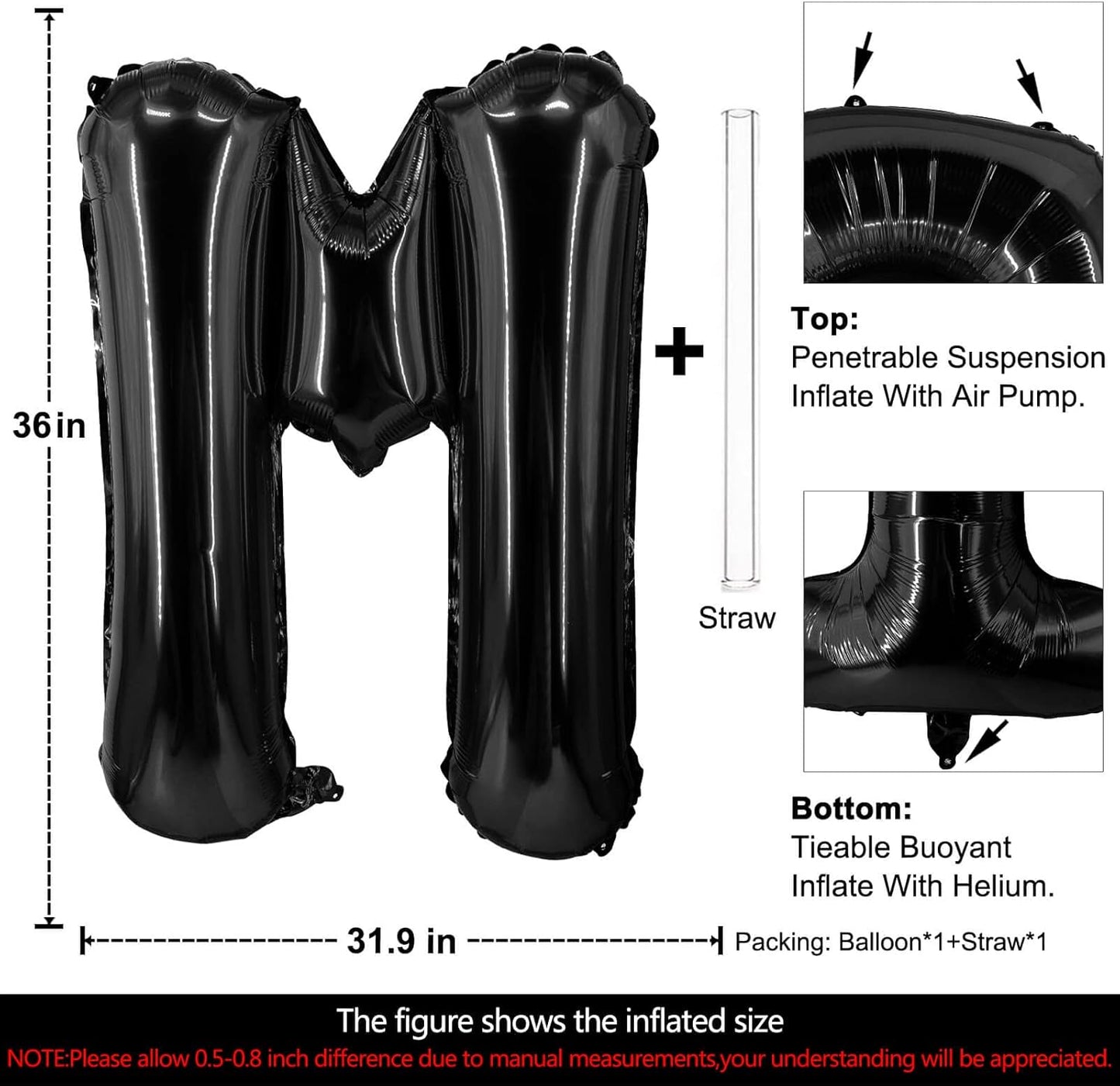 Lovoir 40 Inch Large Black Letter A Balloons Big Size Jumbo Mylar Foil Helium Balloon for Birthday Party Celebration Decorations Alphabet Black A