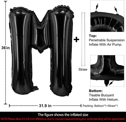 Lovoir 40 Inch Large Black Letter A Balloons Big Size Jumbo Mylar Foil Helium Balloon for Birthday Party Celebration Decorations Alphabet Black A