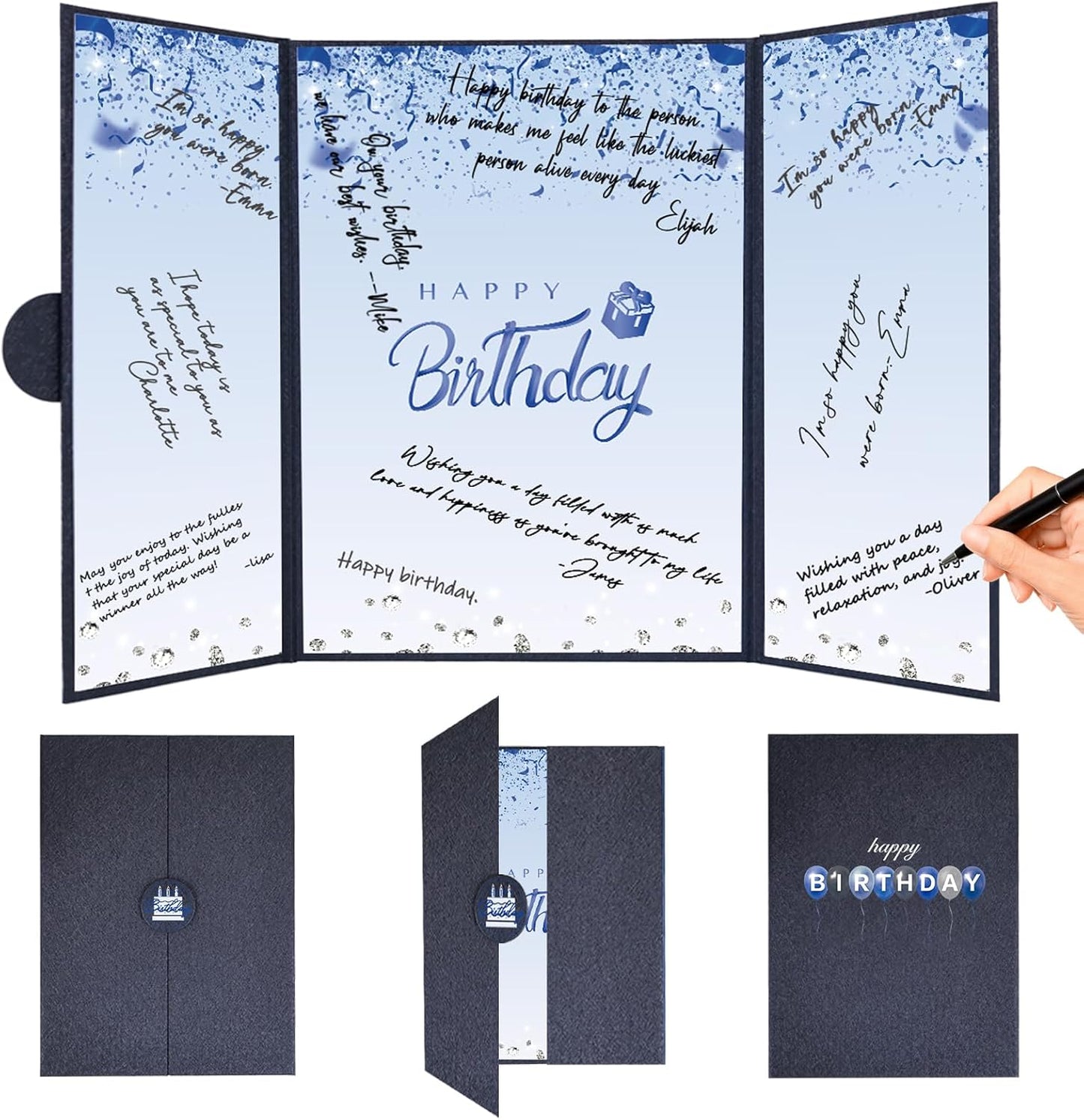 Crenics Black and White Birthday Decorations Women Men, Creative Birthday Guest Signature Book Alternative 18" x 12", Great Party Gifts for Girls or Boys
