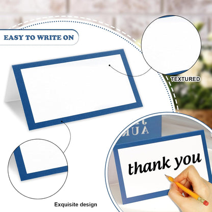 Whaline 100Pcs Navy Blue Place Cards 3.5 x 2 Inch White Blank Tented Cards Wedding Seating Cards for Party Table Setting Supplies