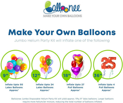 13L Helium Tank for Balloons at Home, Disposable, Portable, Fills Upto 50 9-Inch Latex Balloons, Great for Parties, Birthdays, Weddings, Special Occasions, 50 Assorted Latex Balloons Ribbon Included