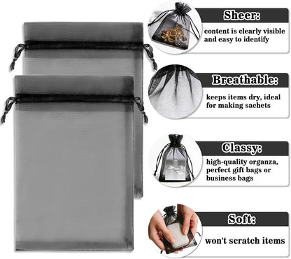 Sukh 100pcs Organza Bags 5''x7'' - White Sheer Mesh Drawstring Bags for Jewelry, Soap, Fruits, Candy, Small Gift Bags for Weddings, Valentine's Day, Mother's Day, Halloween, Thanksgiving, Christmas