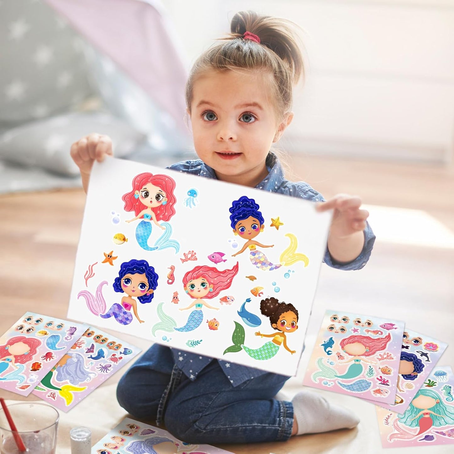 24 Sheets 8.27''×5.9'' Make Your Own Stickers for Kids Toddlers, Make a Face Stickers Mix and Match with Unicorns Dinosaur Horse and Sea Animals for Kids Party Favors Activities