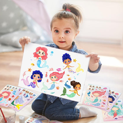 24 Sheets 8.27''×5.9'' Make Your Own Stickers for Kids Toddlers, Make a Face Stickers Mix and Match with Unicorns Dinosaur Horse and Sea Animals for Kids Party Favors Activities