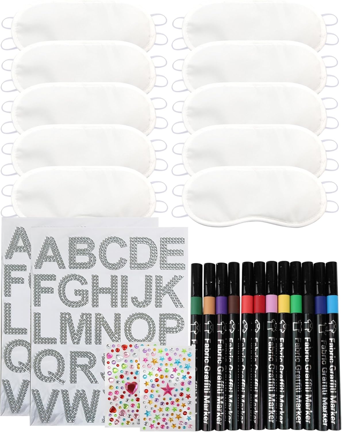 TOUROAM Pajama Theme Party Decoration - Sleep Eye Masks with Marker Pens and Sheets Self-Adhesive Heart Rhinestones Gems